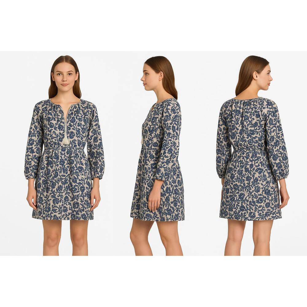 Francesca Bettini Dress Womens XS Blue Tunic Floral Print Linen Italian‎ Boho